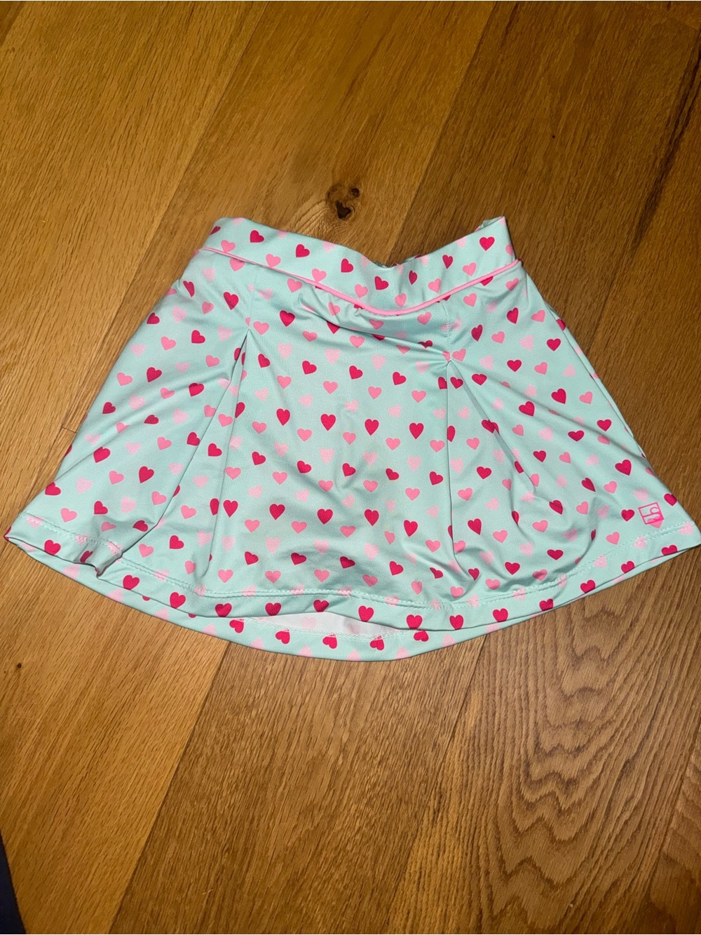Aqua Skater Skirt with Hot Pink Hearts-80% poly